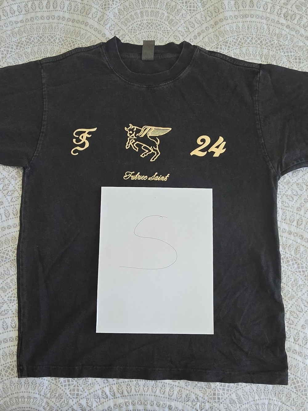 Black Tee with Gold Pegasus Graphic and Number 24